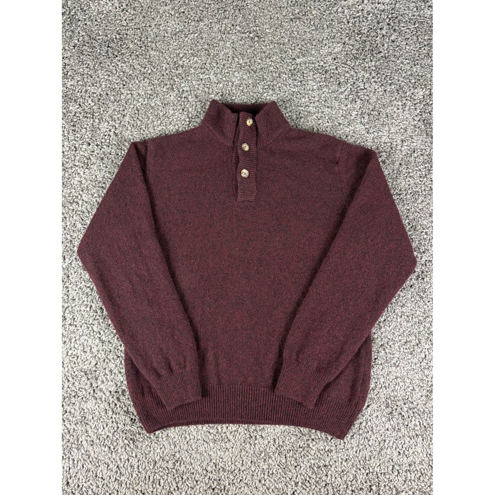 Ledbury Mens Burgundy Super Fine Merino Wool Button Henley Sweater Italy M